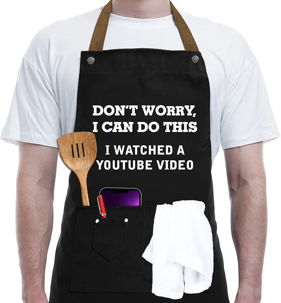 REHAVE Gifts for Dad, Funny Gifts for Husband, Boyfriend, Brother, Men Unique Birthday Gifts, Gifts for Mom, Father's Day Dad Gifts From Daughter Son – BBQ Cooking Chef Apron 3 Pockets, Kitchen Gifts