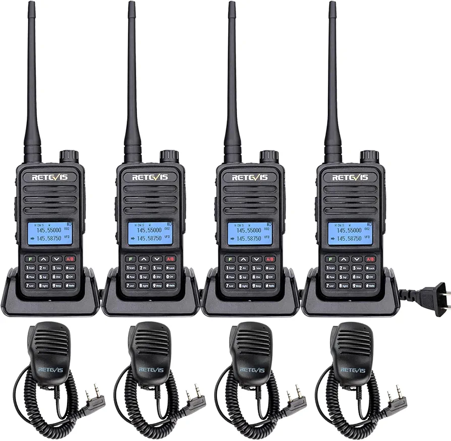 Retevis RT85 Walkie Talkie Long Range for Adults, Walkie Talkie with Mic, 2 Way Radio with LCD Display, 1400mAh Battery, Supporting Chirp, Suitable for Industry, Hotel, Security, Business(4 Pack)