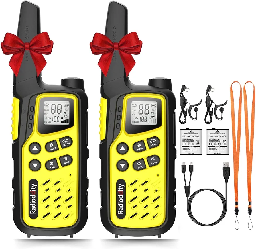 Radioddity FS-T7 Walkie Talkies for Adults Kids Long Range Rechargeable Walky Talky FRS NOAA Two Way Radio, License Free with VOX, USB-C Charging, Flashlight, Earpiece for Camping Hiking, 2 Pack