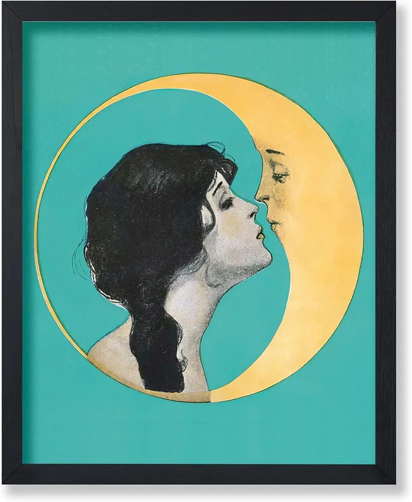 Poster Master Vintage Dear Old Dixie Moon Poster - Woman Kissing Moon Print - Crescent Moon Art - Celestial Art - Gift for Him & Her - Lunar Decor for Bedroom or Living Room - 8x10 UNFRAMED Wall Art