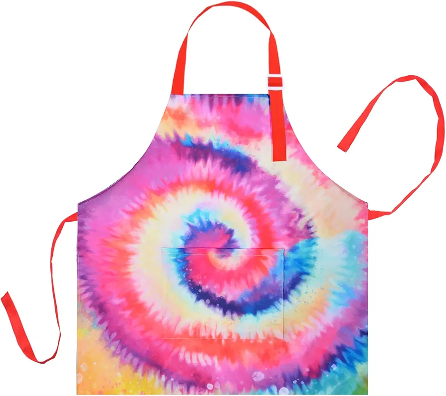 Kid Girls Boys Apron, Adjustable Kitchen Cooking Chef Apron with Pocket for Cooking Baking Art Painting Gardening,Tie Dye, 6-12Years