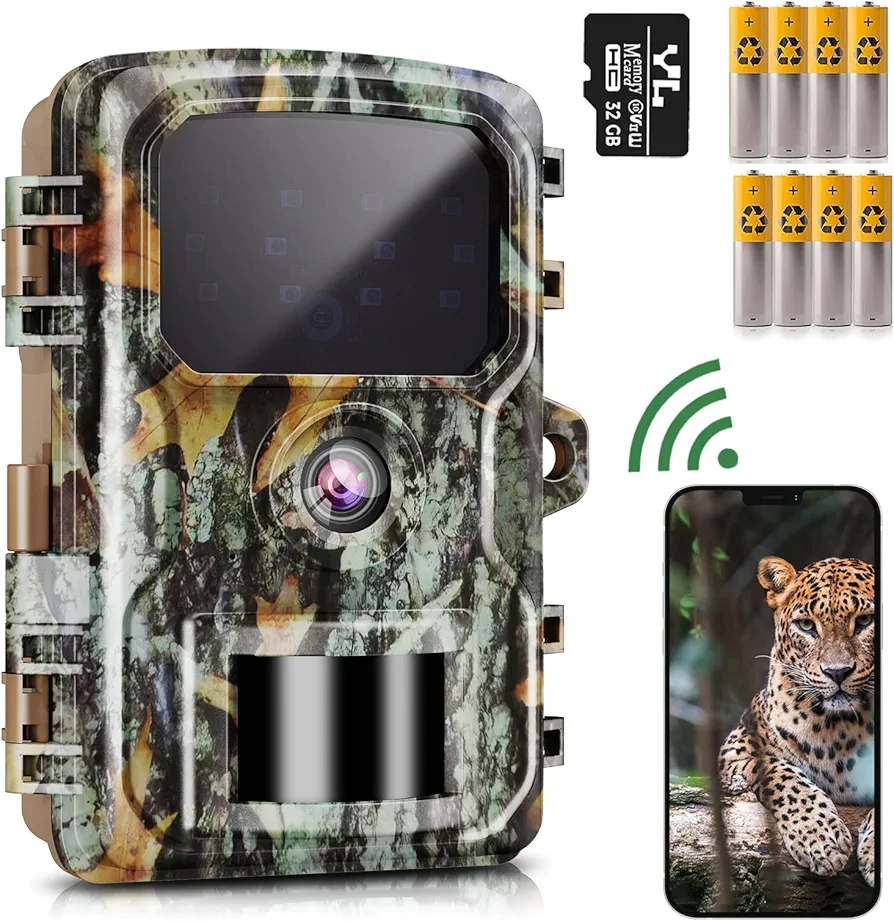 Trail Camera WiFi Game Camera，30MP 2K Resolution with Night Vision Motion Activated, 0.2s Trigger Speed, IP65 Waterproof, 120° Wide Angle Wildlife Hunting Camera