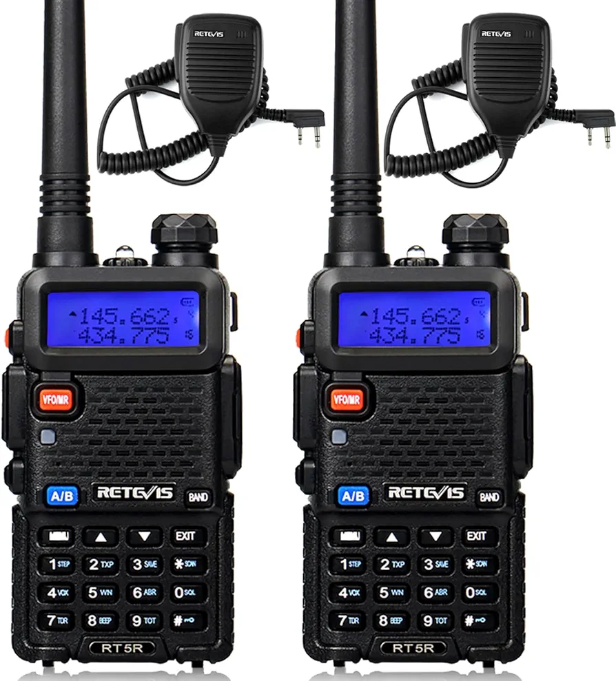 Retevis RT-5R 2 Way Radio Long Range, Walkie Talkies with Shoulder Mic, Dual Band, 128CH, High Power, Handheld Two Way Radios, 1400mAh Rechargeable Ham Radio for Hunt, Hiking, Sking (2 Pack)