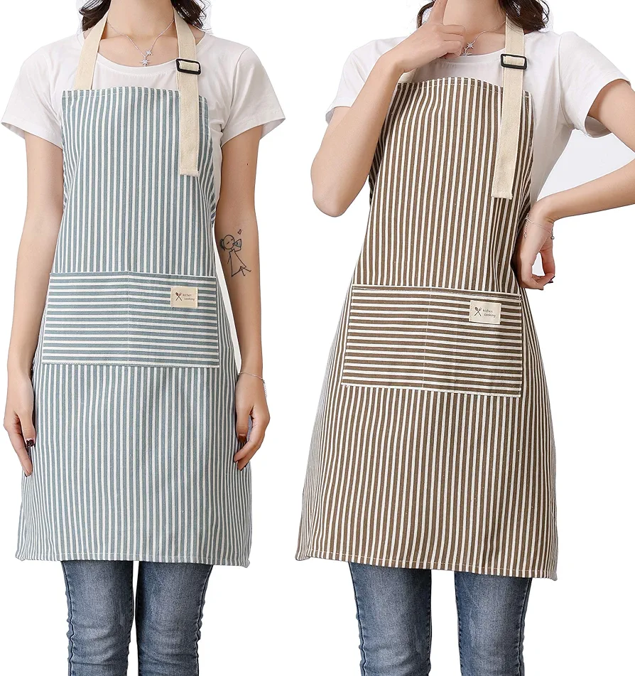 Lofekea Aprons 2 Pack Adjustable Bib Aprons with 2 Pockets Cotton Linen Cooking Kitchen Chef Apron for Women and Men