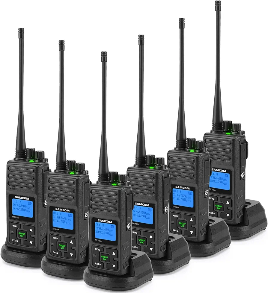 SAMCOM FPCN30A Two Way Radios Long Range 5 Watts Walkie Talkies for Adults Rechargeable 2 Way Radios UHF Programmable Handheld Business Radio 1500mAh Battery with Earpieces,Group Call, 6 Packs