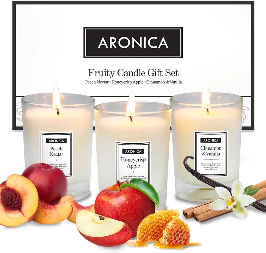 Aronica Fruity Candle Gift Set for Women, Scented Candles Pack, Christmas Gifts for Coworkers, Baby Shower Game Prizes, Soy Candles Xmas, Holiday Hostess Gift, Small Candles for Home Scented Presents