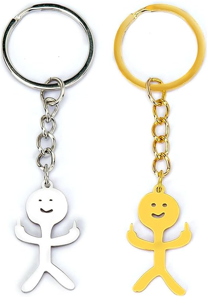 2Pcs Funny Stainless Steel Keychain cool keychains Gold and Silver - Express Your Personality