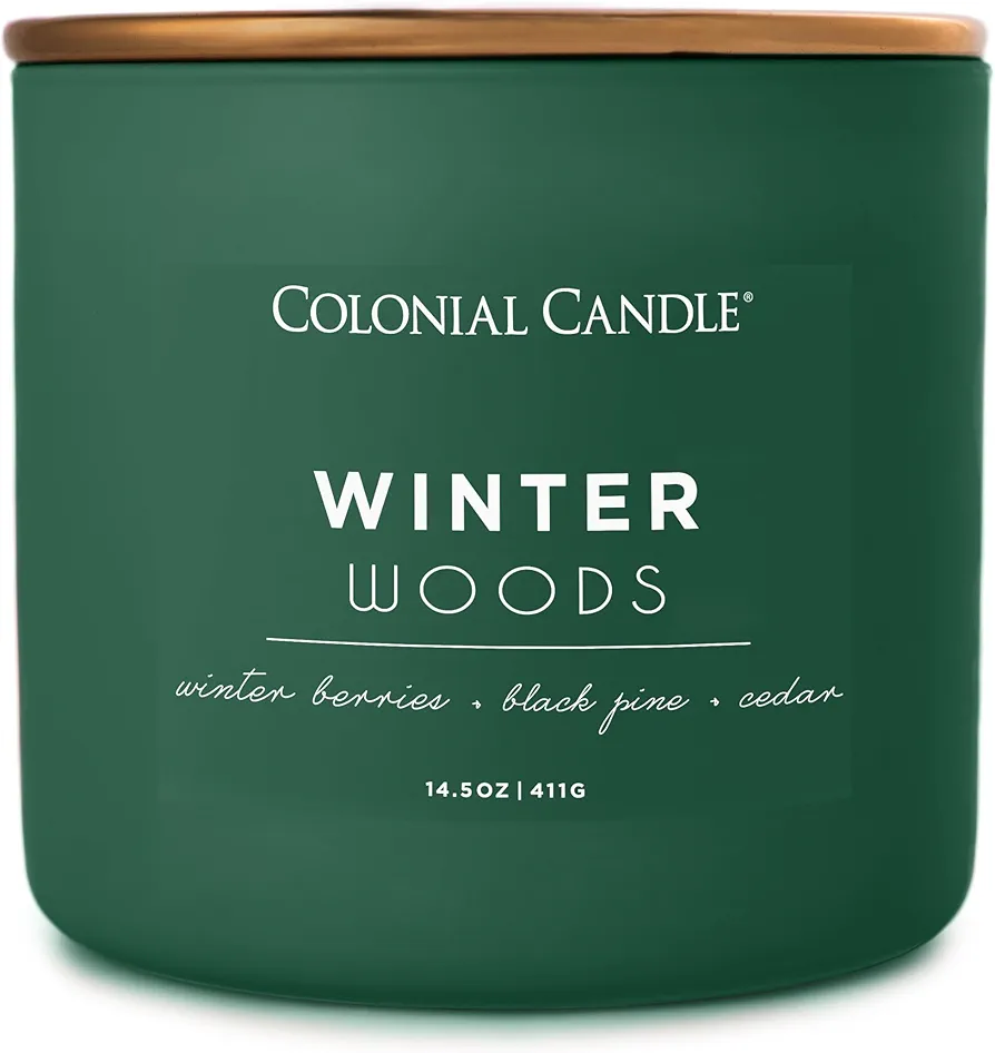 Colonial Candle Winter Woods Scented Jar Candle, Pop of Color Collection, 3 Wick, Green, 14.5 oz - Up to 60 Hours Burn