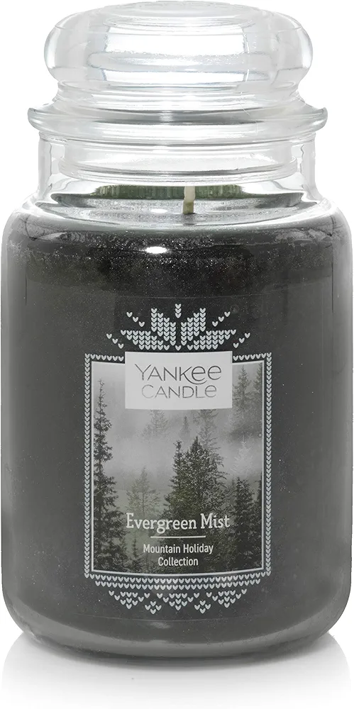 Yankee Candle Evergreen Mist Scented, Classic 22oz Large Jar Single Wick Candle, Over 110 Hours of Burn Time | Holiday Gifts for All