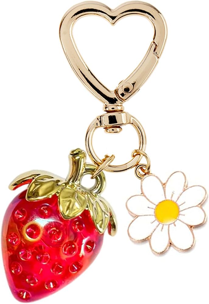 Agromusk Cute Strawberry Keychain,Bag Charms,Kawaii Heart Flower Daisy Key chains Accessories Decor for Girls Purse Gift