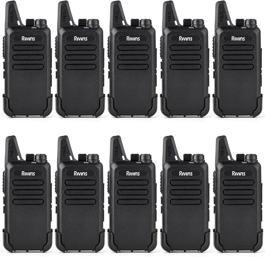 Walkie Talkies Rechargeable Long Range Two-Way Radios with Earpieces,Rivins RV-C1 2-Way Radios UHF Handheld Transceiver Walky Talky with Li-ion Battery and Charger（10 Pack）