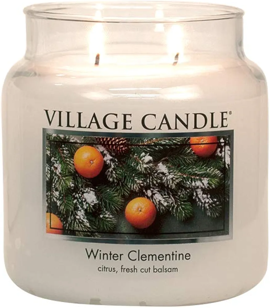 Village Candle Winter Clementine 16 oz Glass Jar Scented Candle, Medium