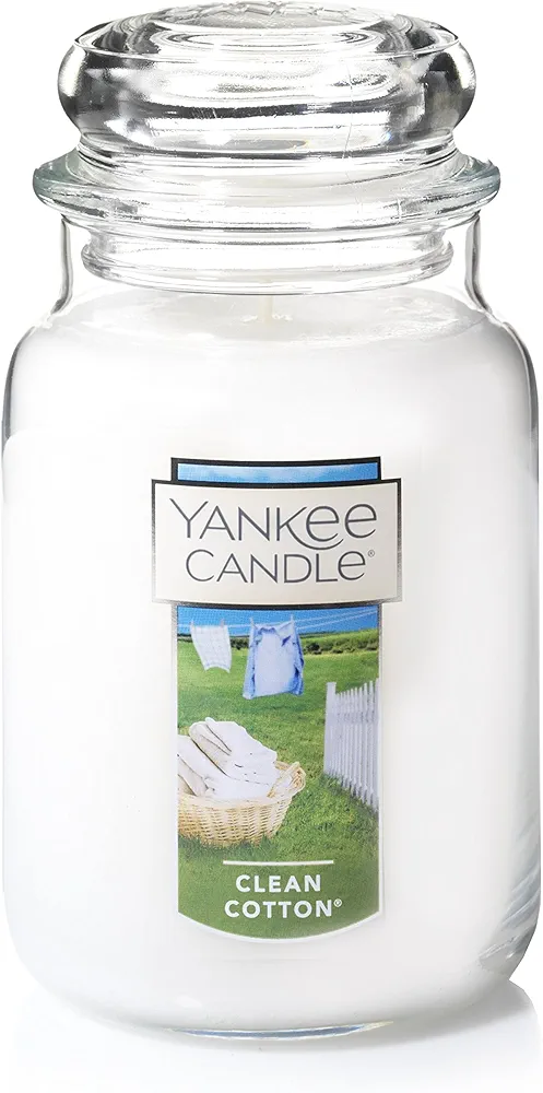 Yankee Candle Clean Cotton Scented, Large 22oz Jar Candle with Premium Paraffin-Grade Wax, Long Burn Time, Ideal for Gifts and Home Decor