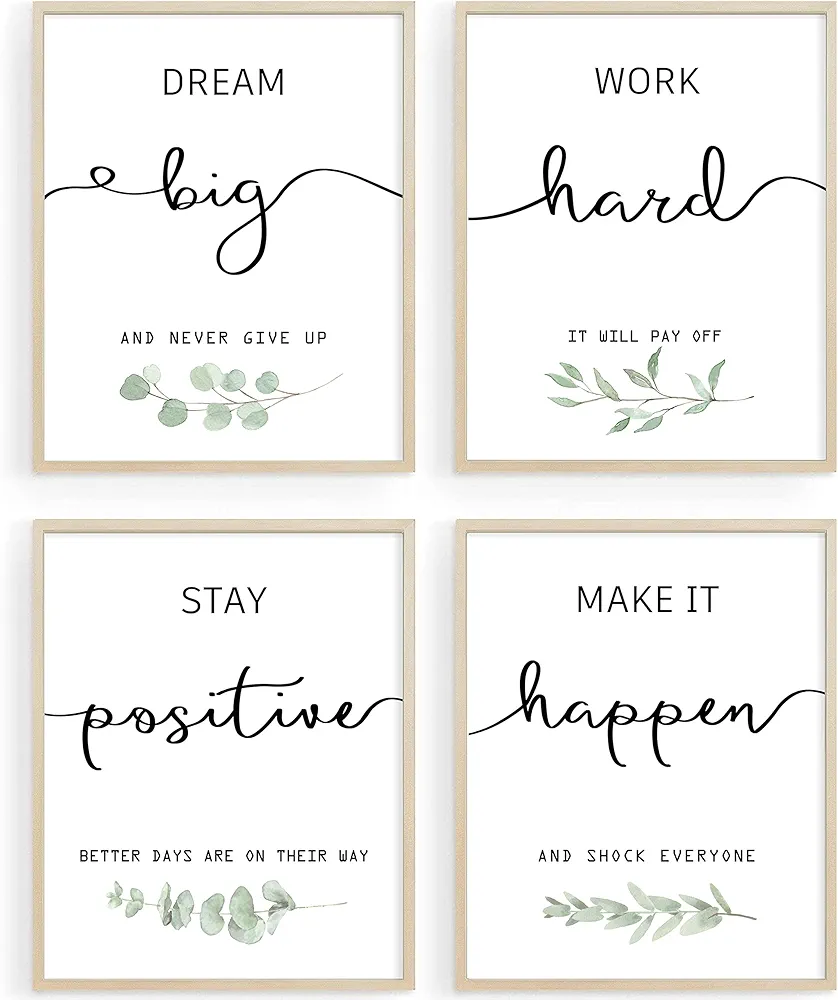 Inspirational Wall Art Office Decor, Motivational UNFRAMED Wall Art Prints for Bedroom,Living Room,Office,Classroom, Set of 4, 8"x10"