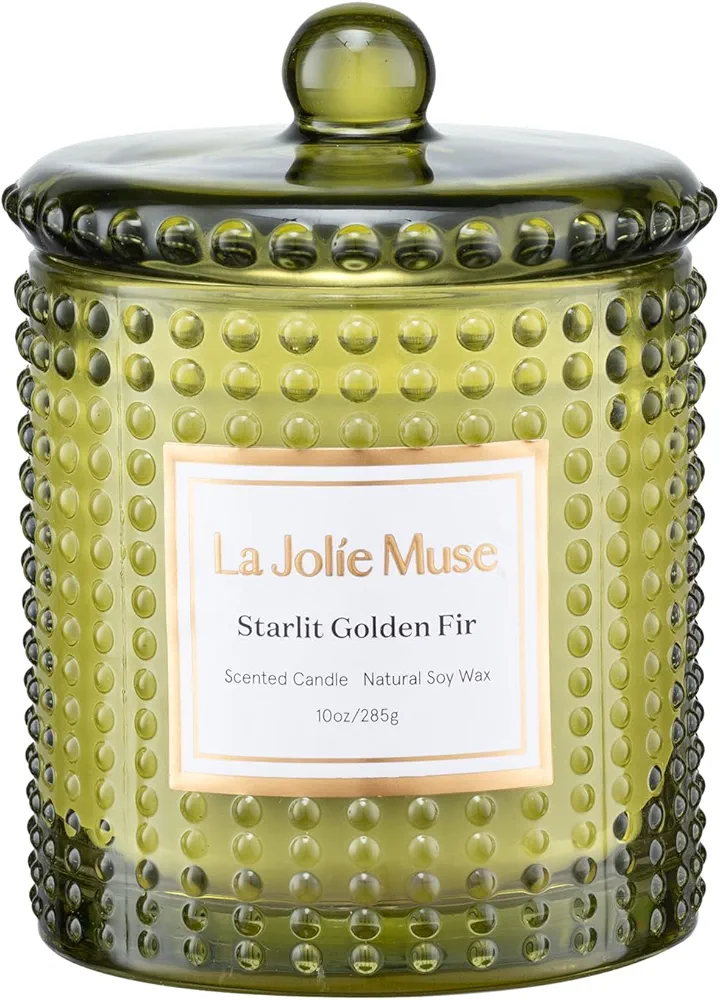 LA JOLIE MUSE Fir & Cedarwood Scented Candle - Christmas Candles for Home Scented, Starlit Golden Fir Candle, Winter Candles Gift for Holiday, Natural Soy Candles, 75 Hours Long Burning, 10 OZ