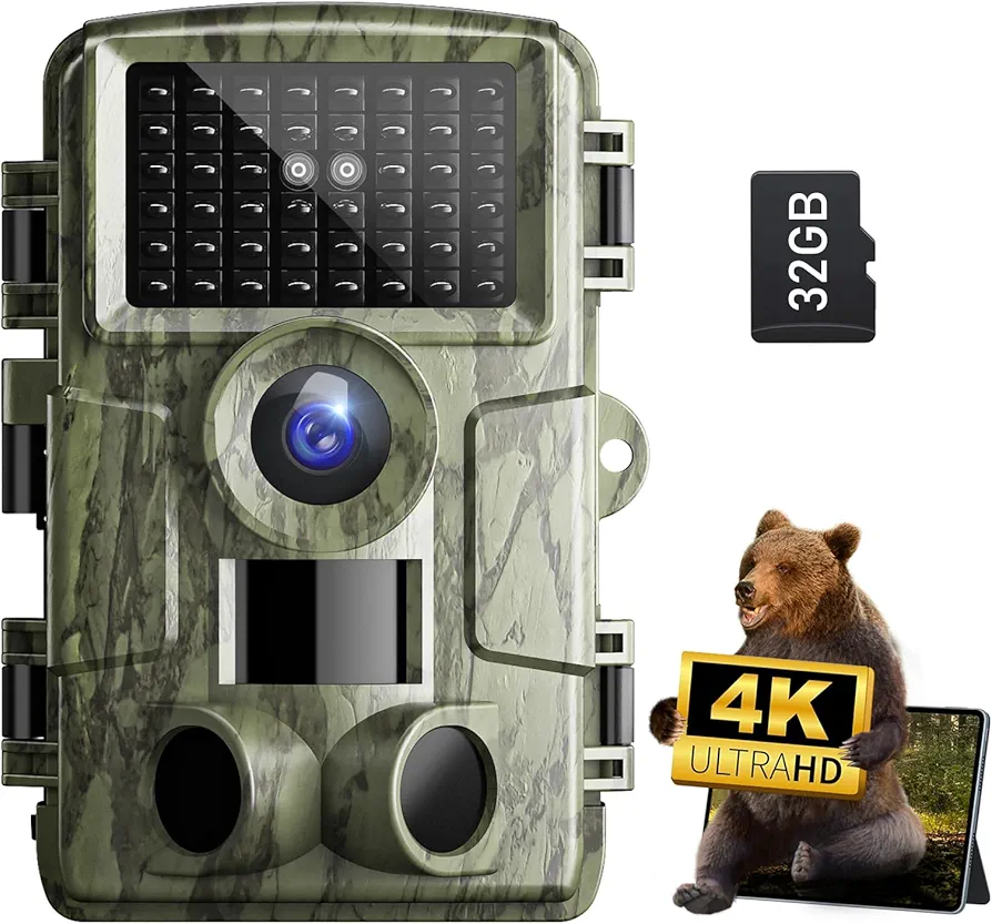 Trail Camera: with Night Vision 4K 48MP 130°Wide-Angle Game Camera，0.05s Trigger Motion Activated Hunting Camera ，98ft IR Sensing ，IP66 Waterproof,for Outdoor Wildlife Surveillance & Home Security