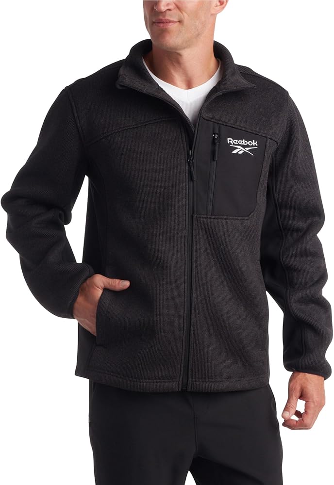 Reebok Men's Sweater Jacket - Fleece Lined Weather Resistant Insulated Outerwear - Cozy Sweater Jackets for Men (Sizes:M-XXL)