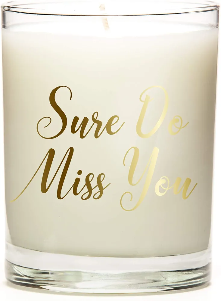 Sure Do Miss You | 11 Ounce Clear Jar Candle | 8 Scent Options | Metallic Gold Font | Apple Fragrance | Personalized Candle Label