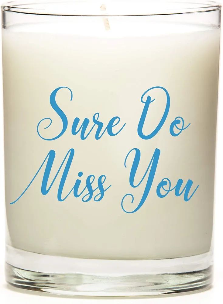 Sure Do Miss You | 11 Ounce Clear Jar Candle | 8 Scent Options | Blue Font | Apple Fragrance | Personalized Candle Label