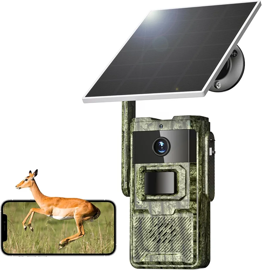 Trail Camera, 2.7K Game Camera Cellular Trail Cameras with Night Vision Motion Activated IP66 Waterproof 4G LTE Camera 940nm No Glow Infrared LEDs Solar Powered Live Streaming Security Camera