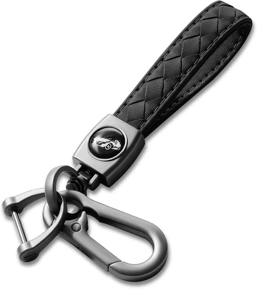 Carabiner Keychain, Universal Heavy Duty Woven Handmade Leather Key Chain, Car Fob Key Keychains with 360 Degree Rotatable Snap Swivel and Anti-Lost D-Ring for Men and Women, Gunmetal - Black