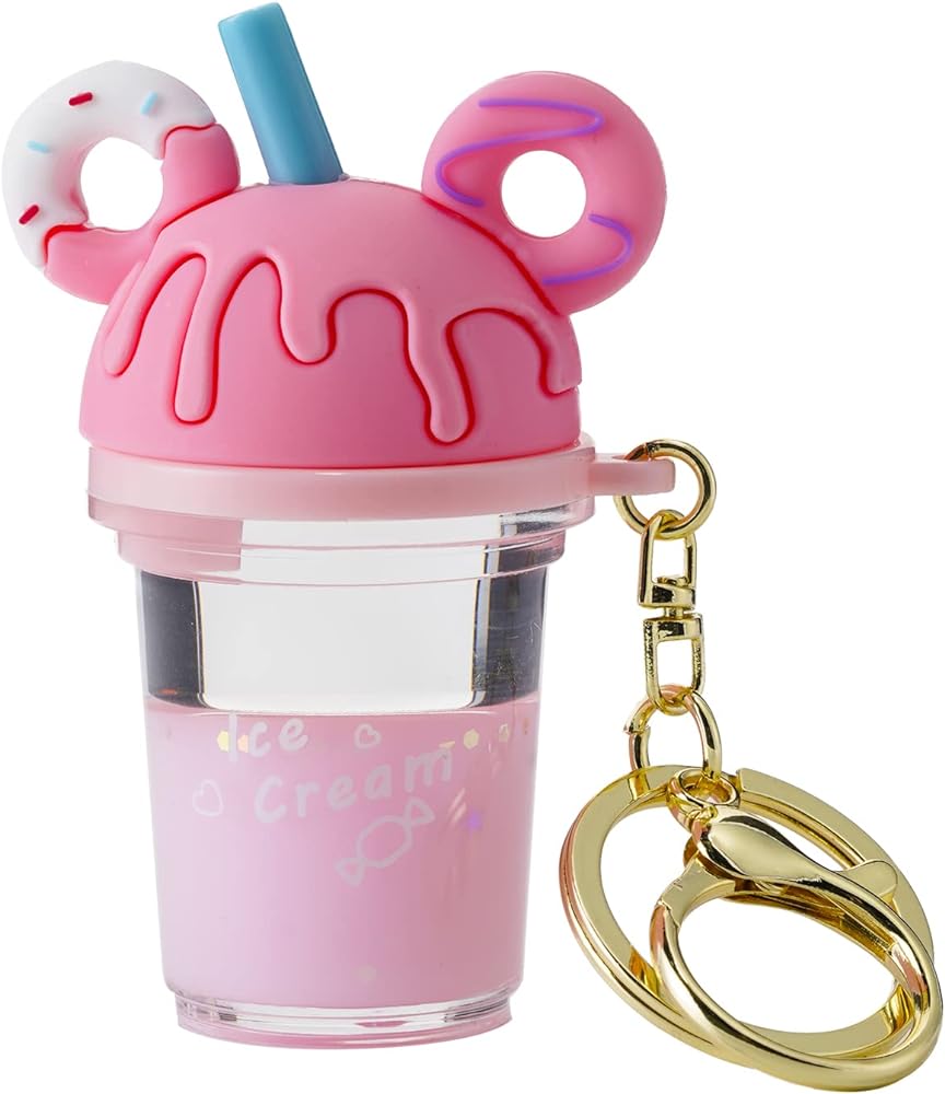 YOU WIZV Donut Keychain, Boba Tea Kawaii Cute Accessories for Backpacks, Comfort Liquid Keychain for Girls, Women, Daughters