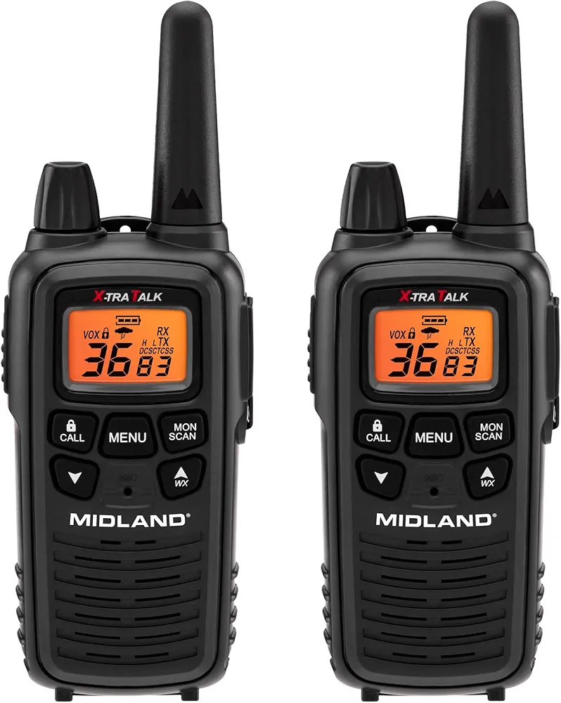 Midland - LXT600VP3 - Handheld Portable FRS Business Overlanding Gear Two Way Radio - Long Range Rechargeable Walkie Talkies for Adults - 121 Privacy Codes, Weather Radio - Black (2 Pack)