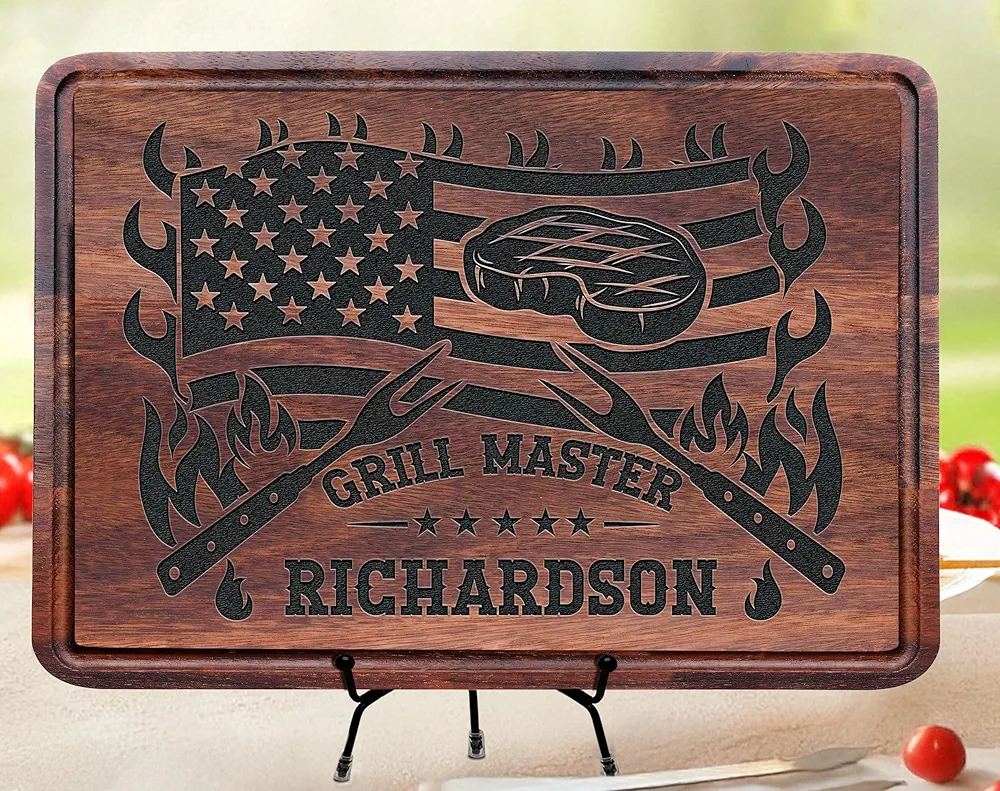 Personalized Cutting Boards for Meat, Wood Engraved Grilling Gifts for Men, Christmas Presents for Dad, Customized BBQ Daddy Birthday Gifts for Husband, Grandpa, Him