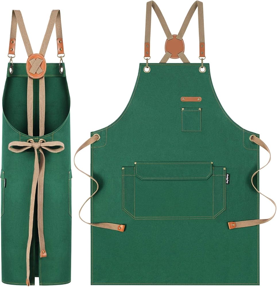 Chef Apron with Cross Back Straps for Men Women, Cotton Canvas Apron for Artists Painting, Kitchen Cooking