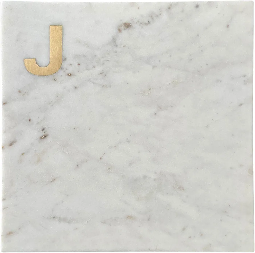 Monogram Marble Cheese Board, Hand Crafted Marble Cutting Board from White Marble Slab, Personalized Charcuterie Board with Brass Initial, Great Wedding or House Warming Gifts, Letter J