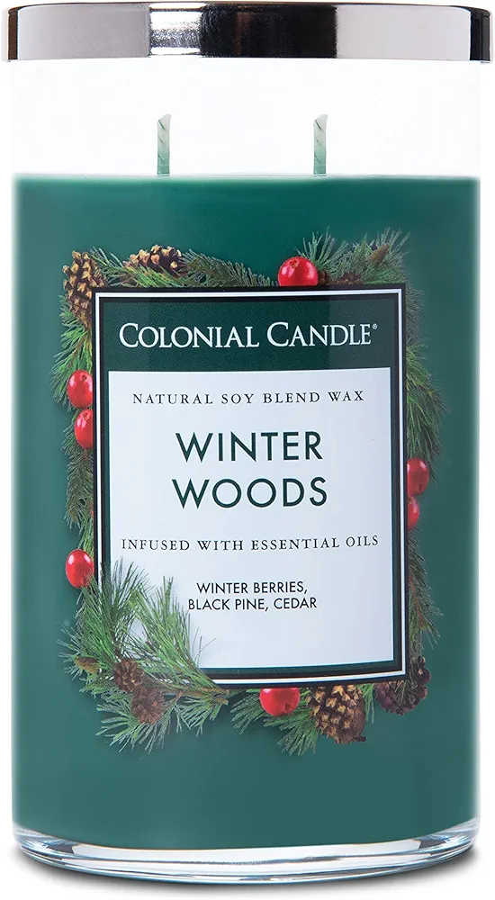 Colonial Candle Scented Jar Candle, Classic Cylinders, Winter Woods, 2 Wick, 19 oz, Green