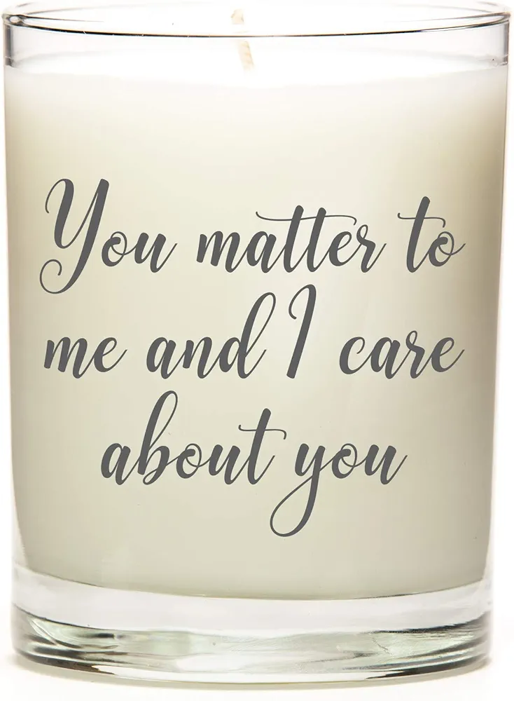 You Matter to Me | 11 Ounce Clear Jar Candle | 8 Scent Options | Gray Font | Apple Fragrance | Personalized Candle Label