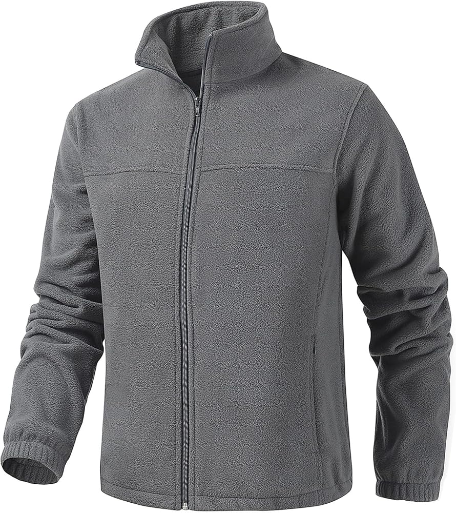 Men's Casual Outdoor Fleece Zip Jacket Long Sleeve Warm Winter Coat for Men with Zip Pocket