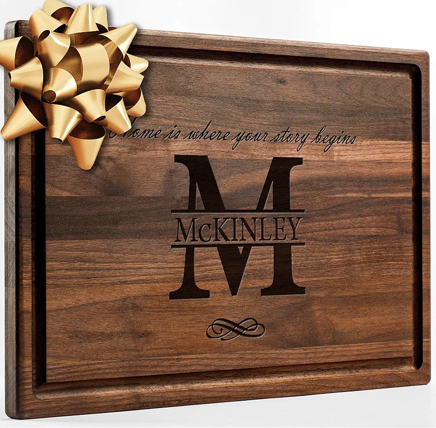 Luxtomi - Personalized Cutting Board With Coasters, Custom Cutting Board, Mineral Oil and Gift Wrap Available - Customize Your Own Chopping Board Made in USA, (Design 13, 3. Walnut 17"x11")