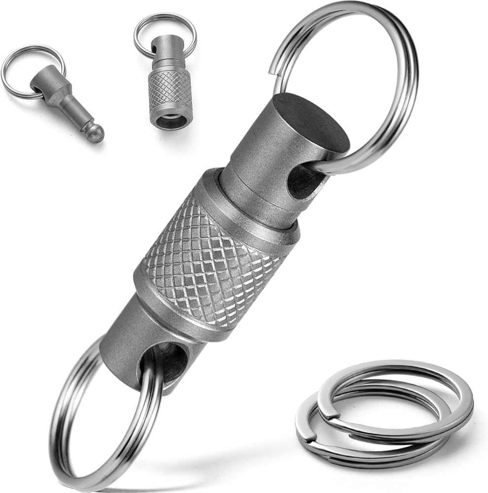 FEGVE Titanium Quick Release Swivel Keychain, Pull Apart Detachable Keychain Heavy Duty Car Key Holder with Key Rings