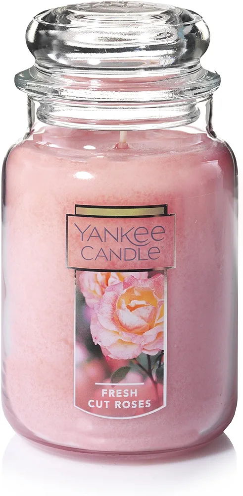 Yankee Candle Fresh Cut Roses Scented, Premium 22oz Single Wick Candle, Over 110 Hours of Long-Lasting Aroma, Ideal for Home Decor, Gifting and Events, Classic Large Jar, Pink