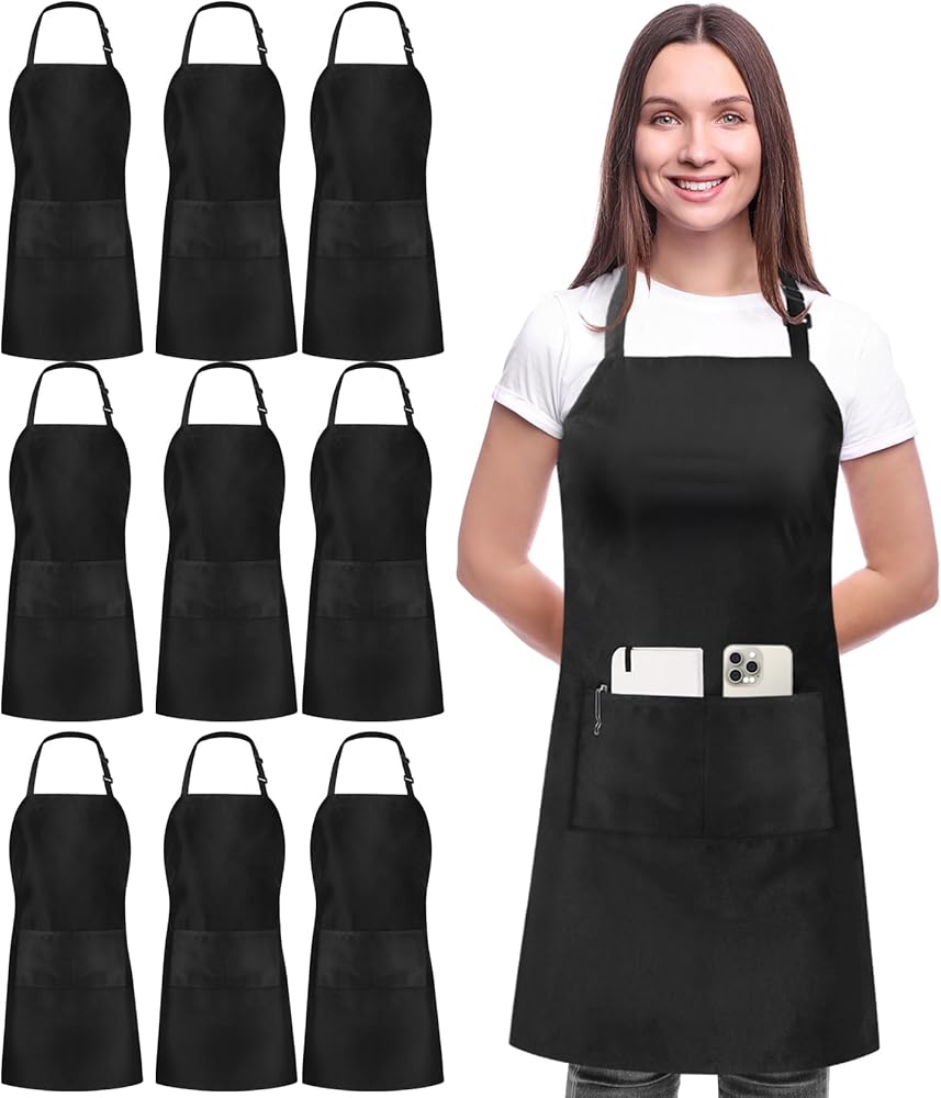 Utopia Kitchen 10 Pack Bib Apron Adjustable with 2 Pockets, Water and Oil Resistant, Cooking Kitchen Chef Apron for Women Men