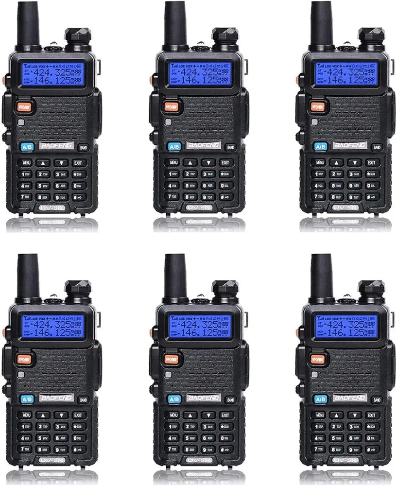 Baofeng UV-5R Dual Band Two Way Radio Handheld Ham Radio Long Range Walkie Talkies Pack of 6 for Hiking Camping Hunting Skiing Trip(Black)