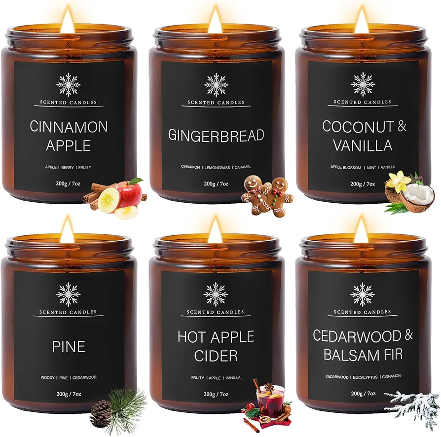 6 Pack Winter Candles for Home Scented, Aromatherapy Candles Gift for Women Men, 42oz 300 Hour Long Lasting Candles, Winter Candles Gift for Holiday, Gifts for Stocking Stuffers, Birthday, Christmas