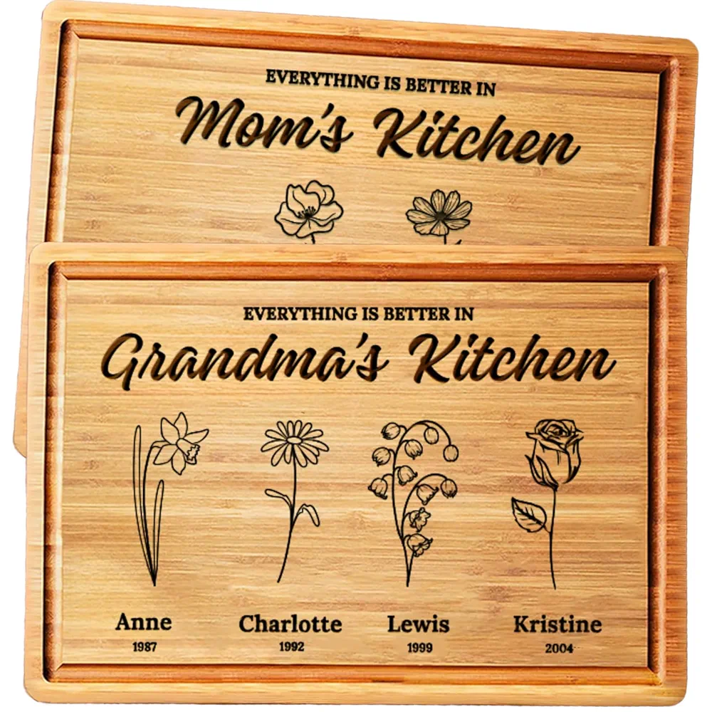 Personalized Cutting Board for Mom - Grandma, Mawmaw Gifts, Birth Flower Grandmom's Garden, Great Grandma Christmas and Birthday Gifts for Mom from Son or Daughter, Cool Presents for Grandma