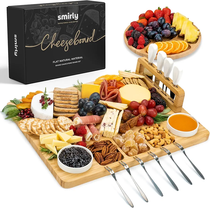 SMIRLY Charcuterie Boards Gift Set: Charcuterie Board Set, Bamboo Cheese Board Set - House Warming Gifts New Home, Wedding Gifts for Couple, Bridal Shower Gift