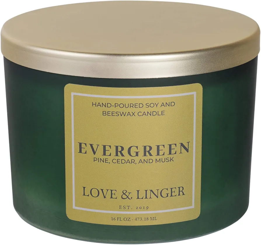 Evergreen Candle | Pine Candle | Luxury Soy & Beeswax Scented Candles for Home | 16 oz. Large Jar Candles | Christmas Candles | Winter Candle | Organic Gifts for Her