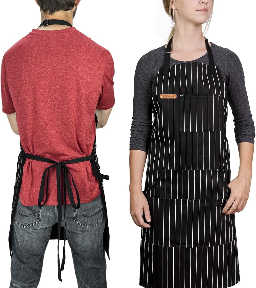 Chef Pomodoro Chef Apron for Men and Women - Kitchen Apron with Pockets & Adjustable Neck Straps - Cooking Apron 100% Cotton