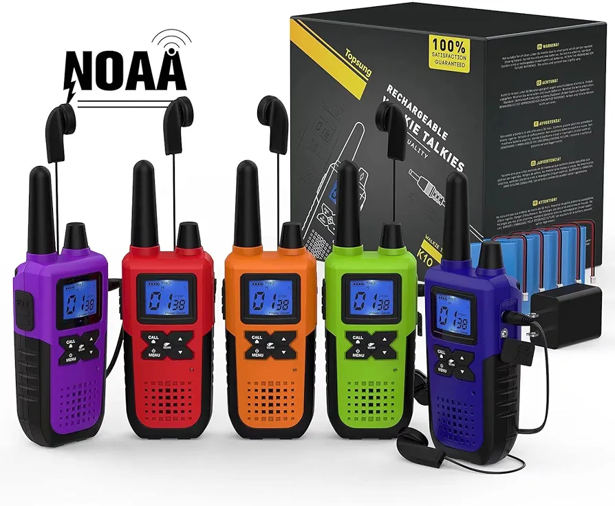 Walkie Talkies for Adults Long Range Rechargeable with Earpiece NOAA Weather Alert, Multi-purpose 2 Way Radio 5 Pack for Team Work Senior Care Kid Adventure Family Camping Hiking Skiing Cruise