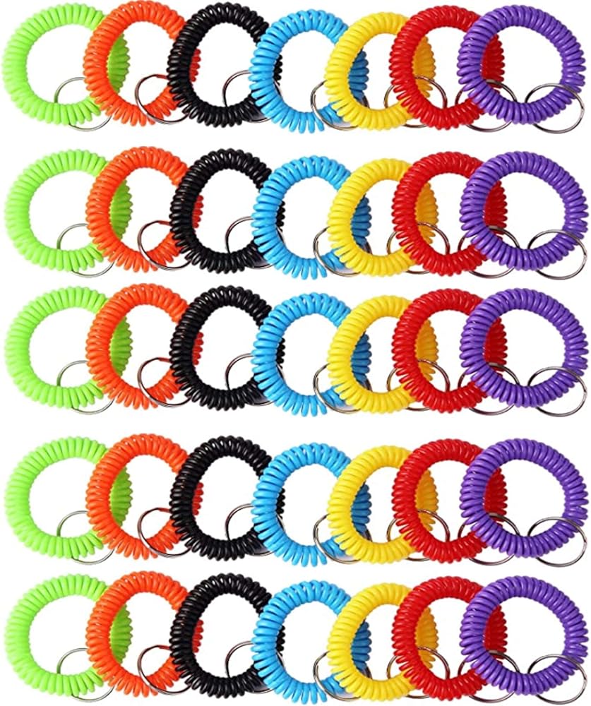 70Pcs Colorful Stretchy Keychain Bracelet Spiral Wristband Keychain for Outdoor, Gym