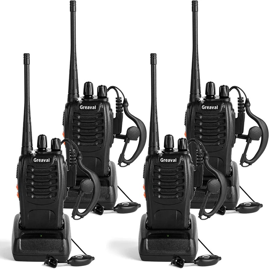 Rechargeable Walkie Talkies Long Range for Adults with Earpieces, 16 Channel Walky Talky Handheld Two Way Radios with Flashlight Li-ion Battery and Charger(Pack of 4)