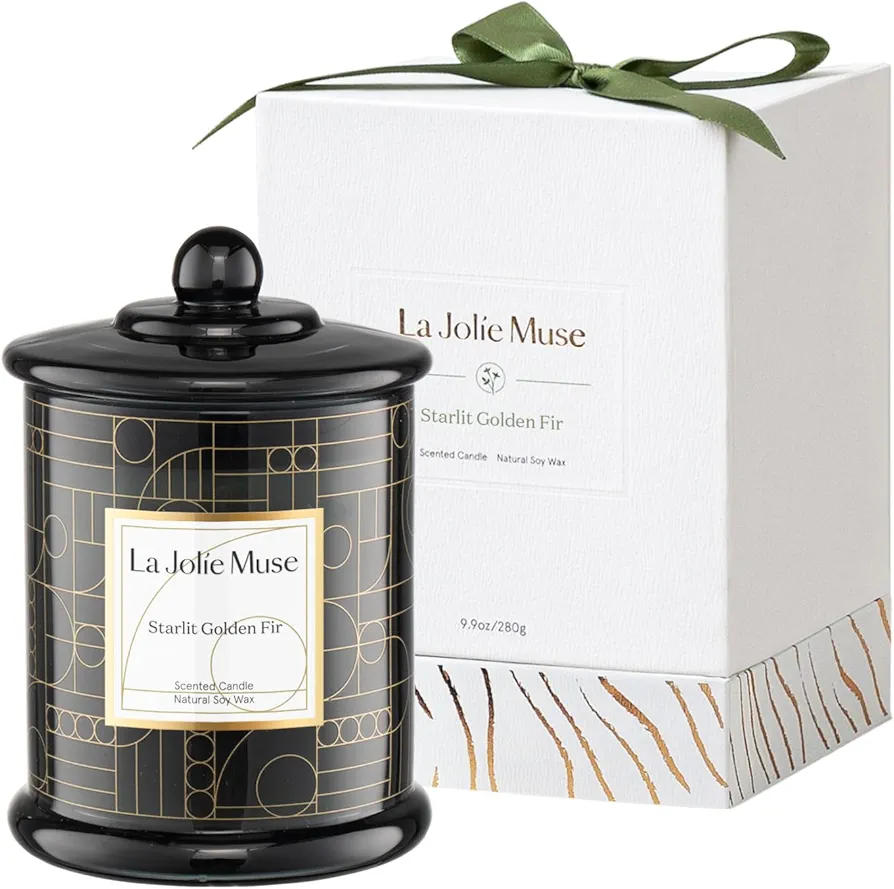 LA JOLIE MUSE Christmas Candle, Cedarwood & Cypress Candle, Holiday Candle Gifts, 75 Hours Long Burning, Natural Soy Candle Gift, Fancy Jar Decorative Candle