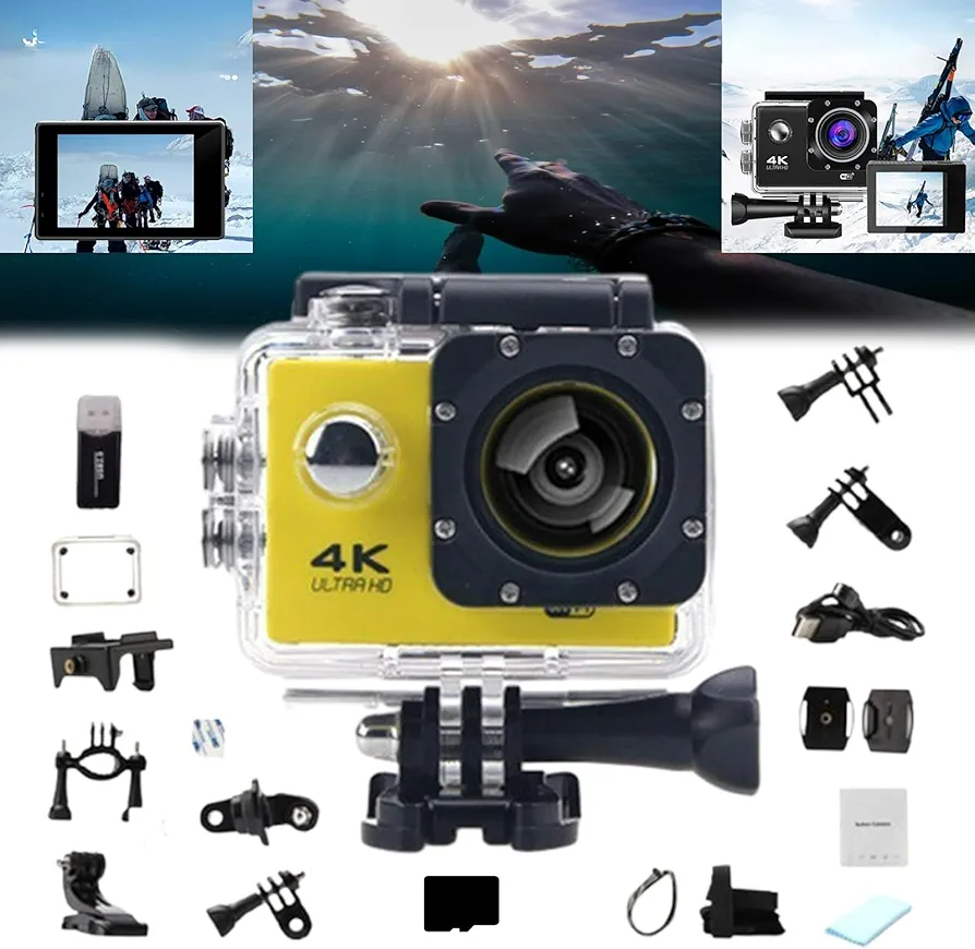 Waterproof Roamix Vision 4k Camera Outdoor, Roamix Vision Pro 4k Camera Diving Sports, Roamix Vision 4k Action WiFi Diving Sports Camera (Yellow)