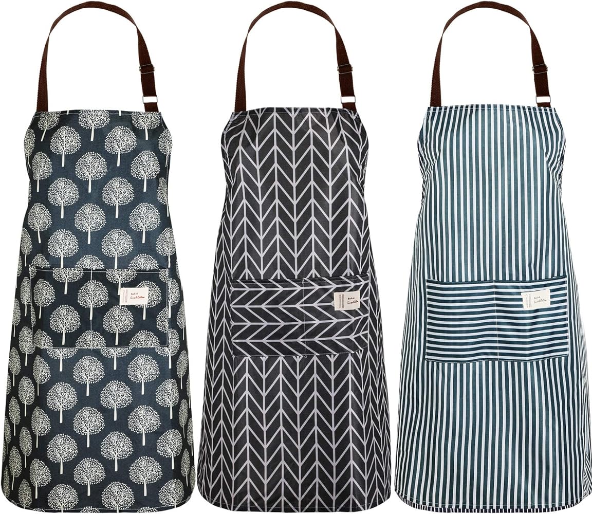 SATINIOR 3 Pieces Waterproof Apron with Pockets Adjustable Cooking Aprons for Adults Kitchen Bib for Baking Cleaning