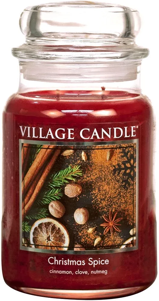 Village Candle Christmas Spice, Large Glass Apothecary Jar Scented Candle, 21.25 oz, Red